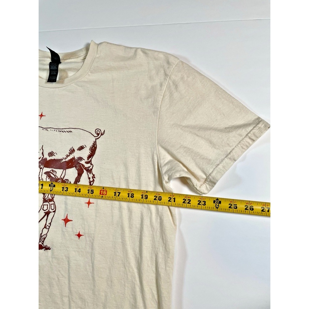 Gildan T-Shirt Unisex Large Cream Bring Home the Bacon Graphic Cowgirl Pig Soft - Picture 4 of 8